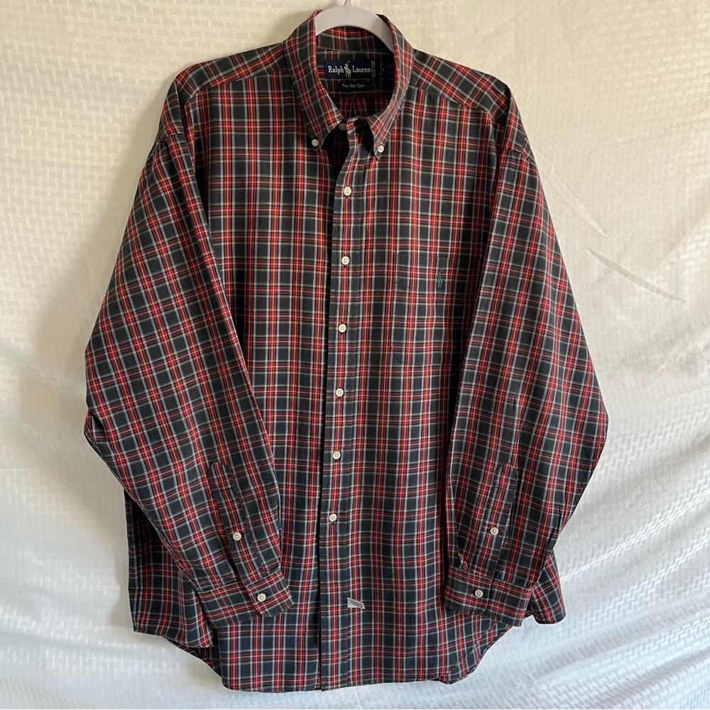 Ralph Lauren The Big Shirt Button Down Long Sleeve Shirt Black Red Plaid Large